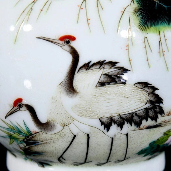 China antique Qing Dy Yongzheng Enamel Pine Tree Crane Porcelain Teapot Wine Pot