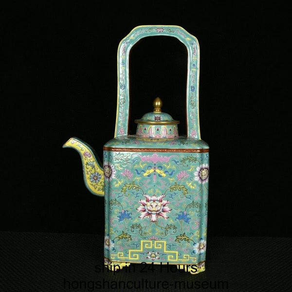 16.4" Yongzheng Marked Enamel Colour Porcelain Flower Handle Wine Tea Pot Flagon