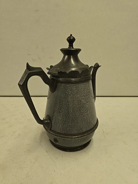 Antique Victorian Graniteware & Pewter Enameled Coffe Tea Pot