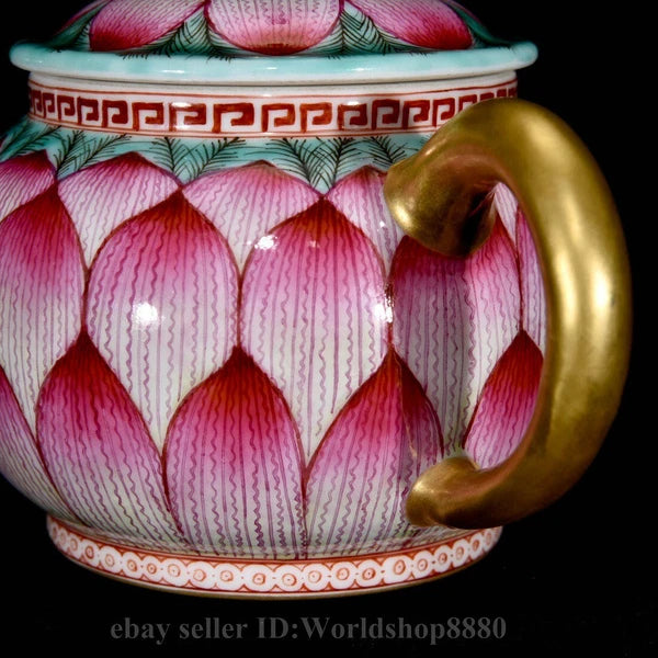 6.4"Qianlong Marked Enamel Porcelain Gilt Lotus Flower Petal Pattern Wine Teapot