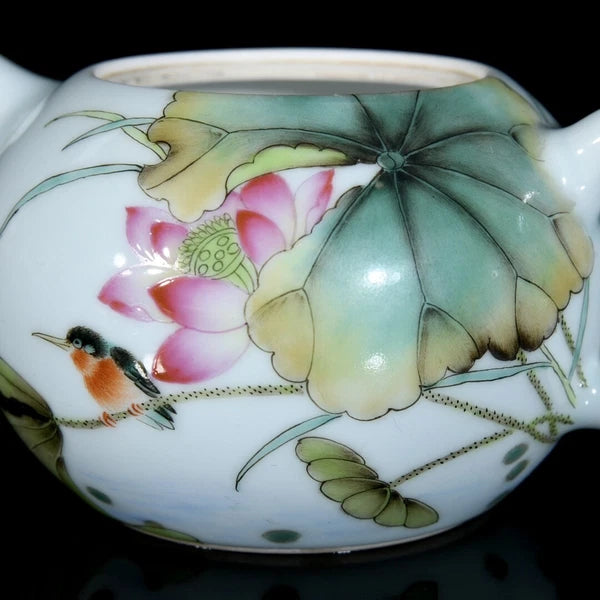 3.5" Chinese Antique Qing Yongzheng enamel color bird lotus flower pattern pot