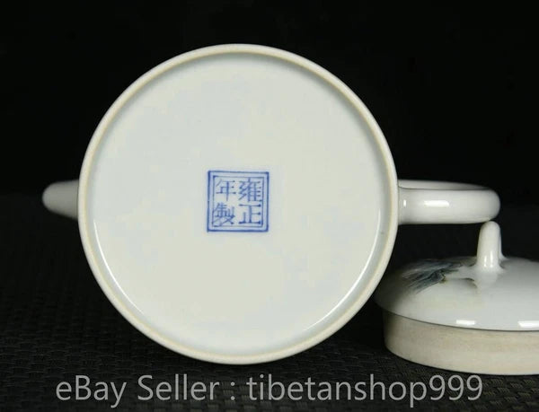 5" Old Chinese Yongzheng Enamel Porcelain Landscape Handle Tea Pot Kettle