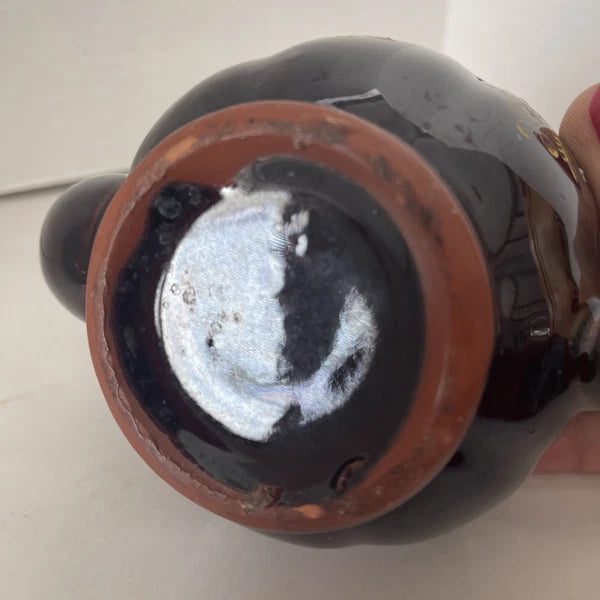 Brown Betty Redware Teapot Moriage Enamel Hand-Painted Mini Japan Vintage 4.5”