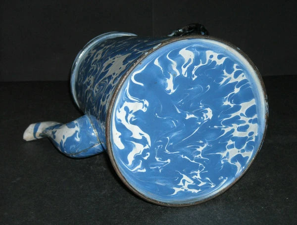 Beautiful IRIS Blue & White Swirl Graniteware Tea Pot - Enamel Ware