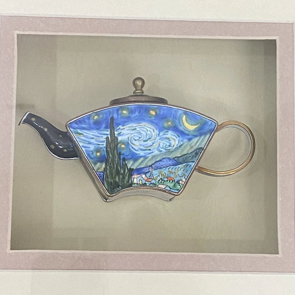 2001 KELVIN CHEN Enamel Lidded Tea Pot Starry Night Vangogh Mini Teapot Framed