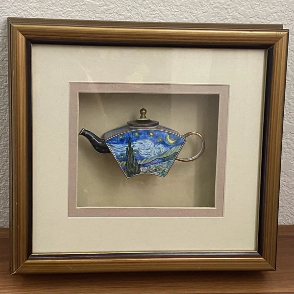 2001 KELVIN CHEN Enamel Lidded Tea Pot Starry Night Vangogh Mini Teapot Framed
