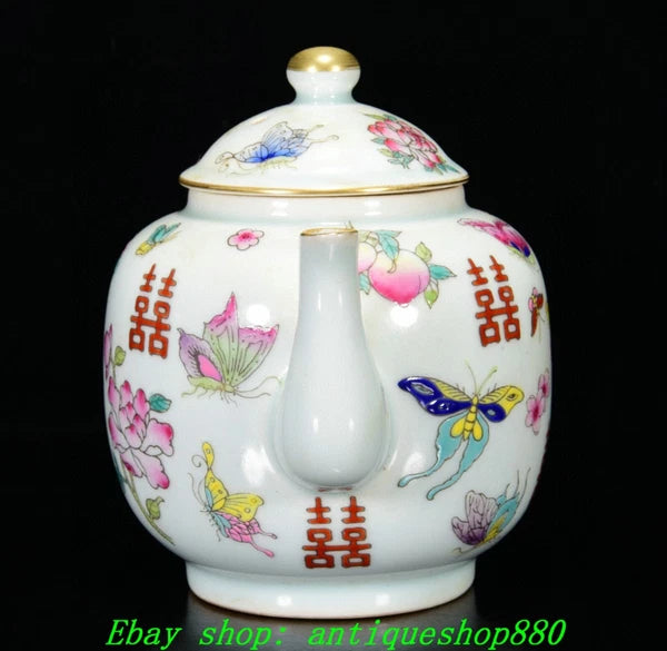 6.7''Qing Yongzheng Marked Enamel Colour Porcelain Butterfly Wine Tea Pot Flagon