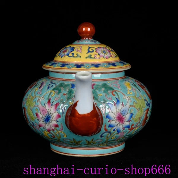 8"China Qing Dynasty Yongzheng enamel porcelain fushou ruyi grain Tea set Teapot