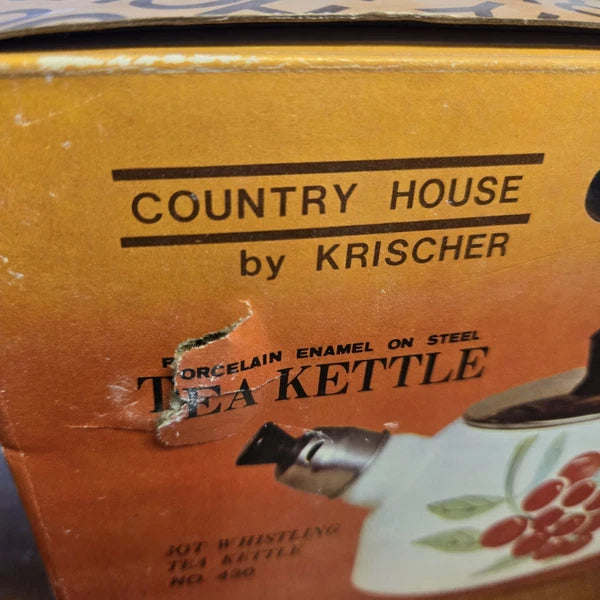 Countryhouse by Krischer Porcelain Enamel 3qt Whistling Tea Kettle Unused In Box