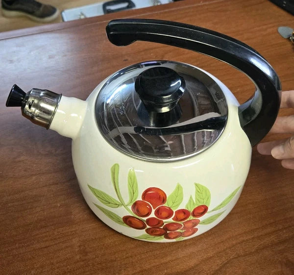 Countryhouse by Krischer Porcelain Enamel 3qt Whistling Tea Kettle Unused In Box