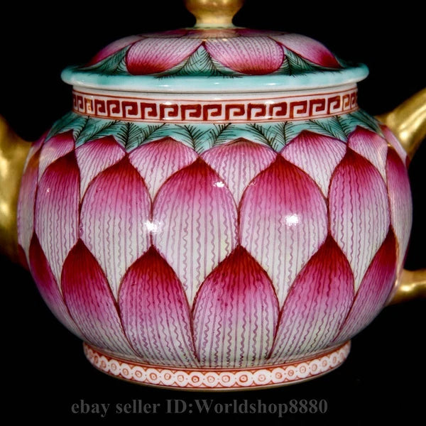 6.4"Qianlong Marked Enamel Porcelain Gilt Lotus Flower Petal Pattern Wine Teapot