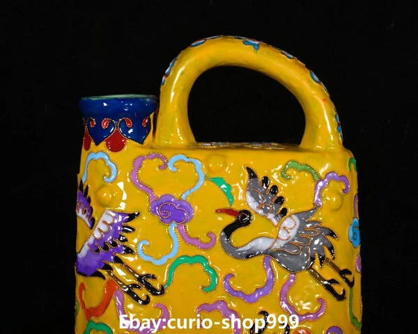 10.2"Old Dynasty Filigree Enamel Porcelain Phoenix Crane Bird Wine Teapot Flagon