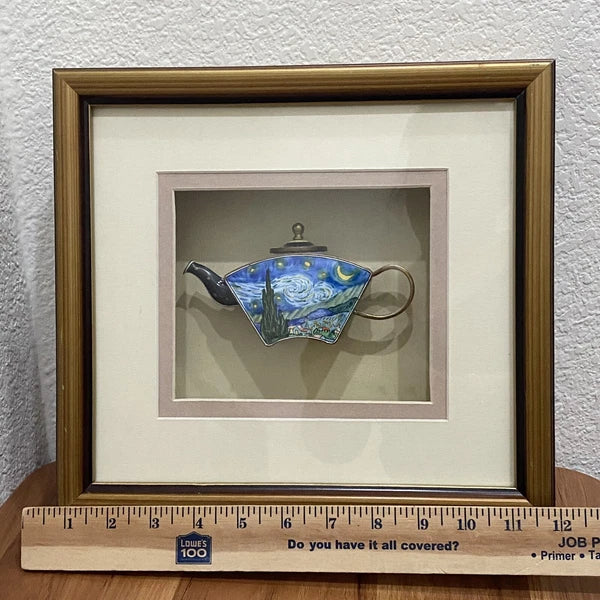 2001 KELVIN CHEN Enamel Lidded Tea Pot Starry Night Vangogh Mini Teapot Framed