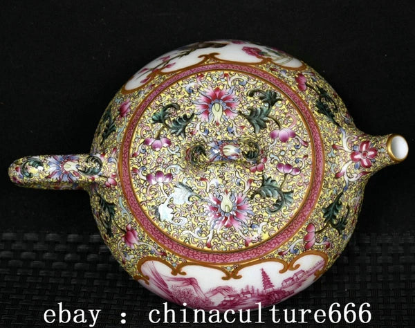 6" Qianlong Dynasty Colour Enamel Porcelain Flower Bird Animal Lid Teapot Pot