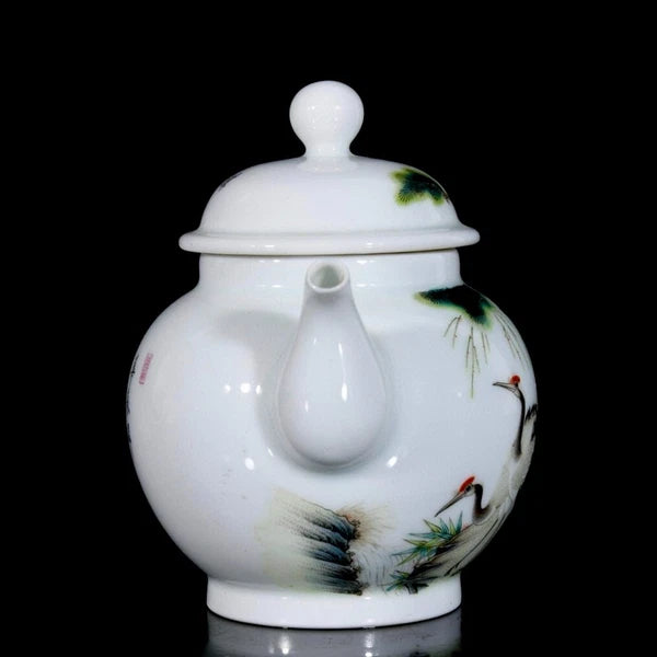 China antique Qing Dy Yongzheng Enamel Pine Tree Crane Porcelain Teapot Wine Pot