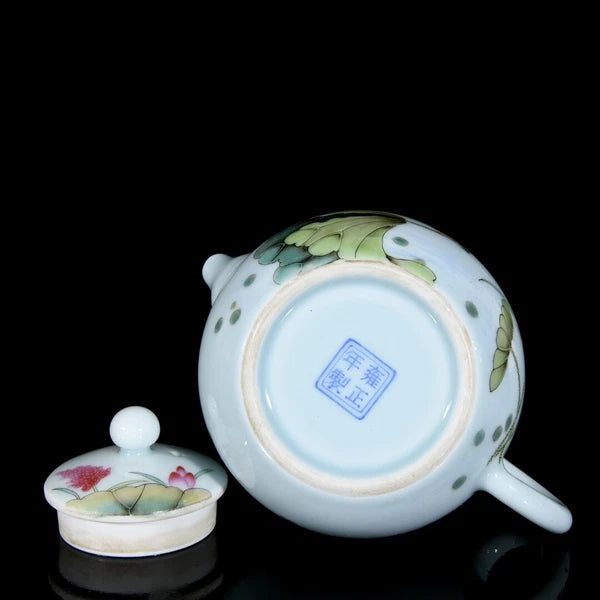 3.5" Chinese Antique Qing Yongzheng enamel color bird lotus flower pattern pot