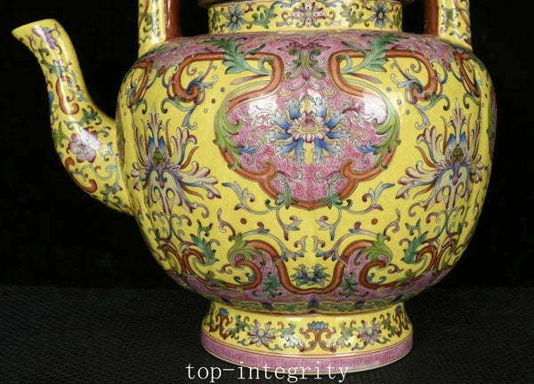 14.9" Top China Enamel Colour Porcelain Palace Flower Pattern Wine Teapot Flagon