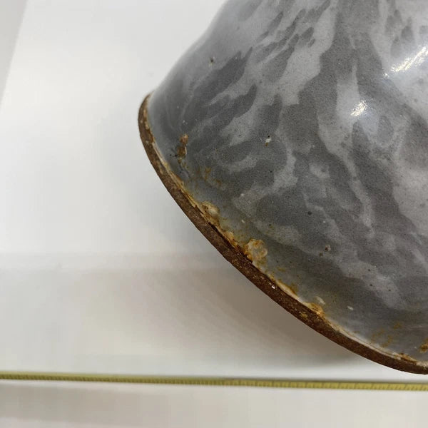 Antique American GRANITEWARE Grey Mottled Enamel Gooseneck 8" Teapot Coffee