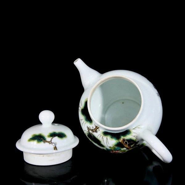 China antique Qing Dy Yongzheng Enamel Pine Tree Crane Porcelain Teapot Wine Pot