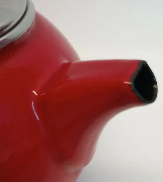 Adorable Chantal Teapot Kettle Rich Red Enamel Stainless Accent German 1.75 ltr