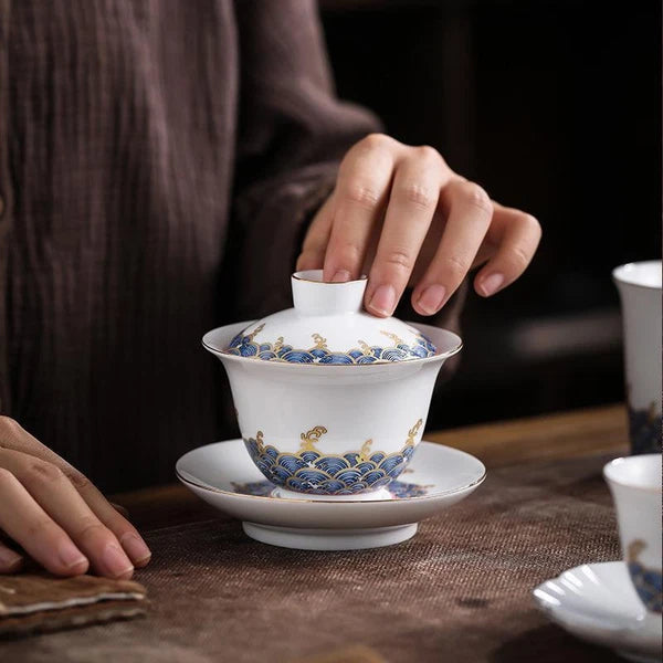 Complete Tea Set Porcelain Tea Pot Color Enamel Craft Matching Cup Saucer Gaiwan