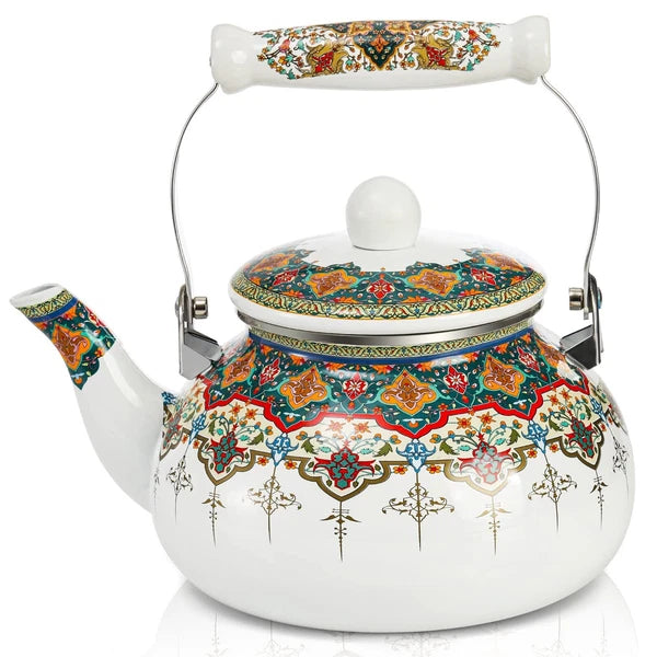 Ceramic Enamel Tea Kettle 2.6 Quart Large Floral Colorful Teapot With Handle For