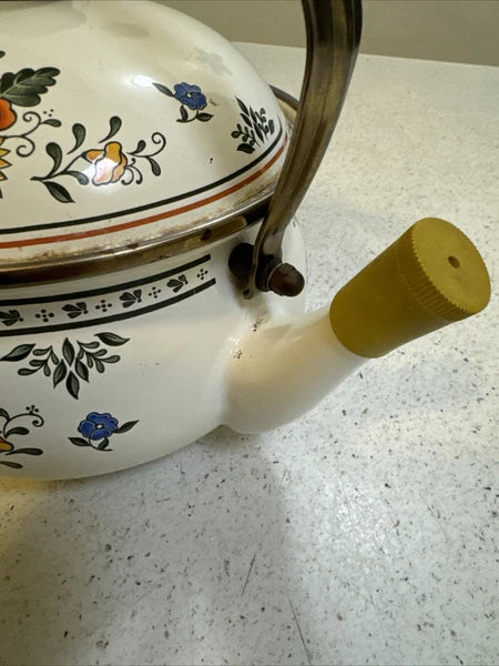 Gailstyn-Sutton Tea Pot Kettle Enamel Jardine Collection MCM Floral 1981 Japan