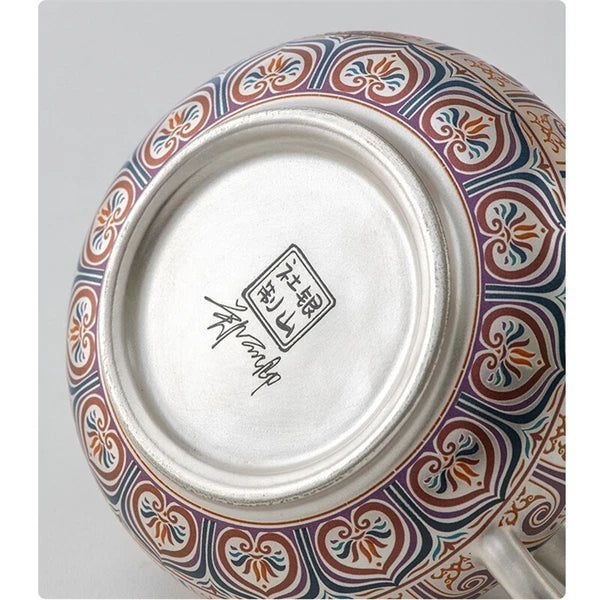 999 Silver Enamel Color Fengming Pot Ceramic Silver Teapot Kung Fu Tea Set Cups