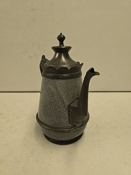 Antique Victorian Graniteware & Pewter Enameled Coffe Tea Pot