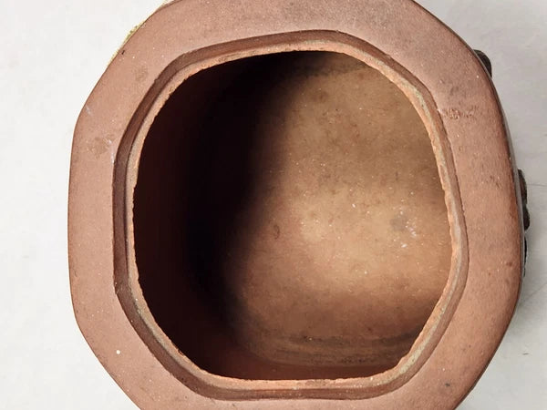 CHINESE YIXING ZISHA TEAPOT Enameled Decoration Flowers Signed Vintage