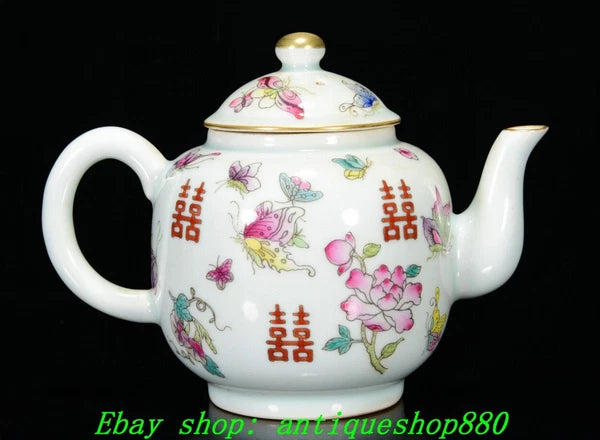 6.7''Qing Yongzheng Marked Enamel Colour Porcelain Butterfly Wine Tea Pot Flagon