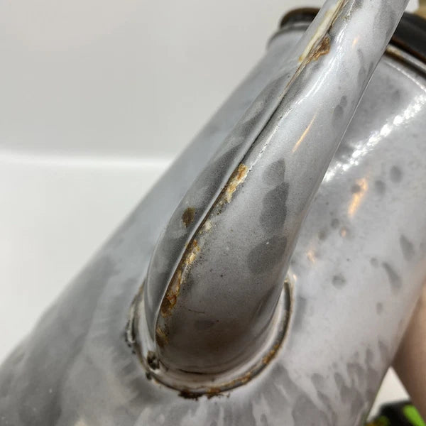 Antique American GRANITEWARE Grey Mottled Enamel Gooseneck 8" Teapot Coffee