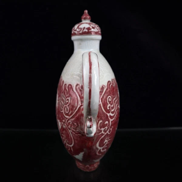 China Enamelled PORCELAIN red flower pattern chicken head flat pot wine pot