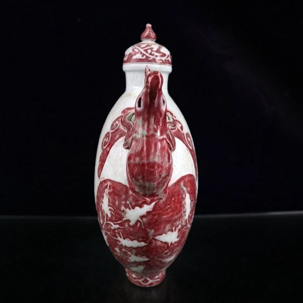 China Enamelled PORCELAIN red flower pattern chicken head flat pot wine pot