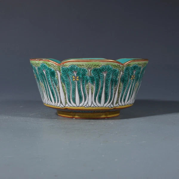 Chinese Pastel Porcelain Hand-Paintde Exquisite Chinese Cabbage Bowl Enamel