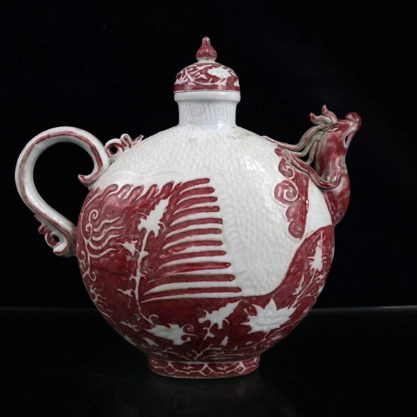 China Enamelled PORCELAIN red flower pattern chicken head flat pot wine pot