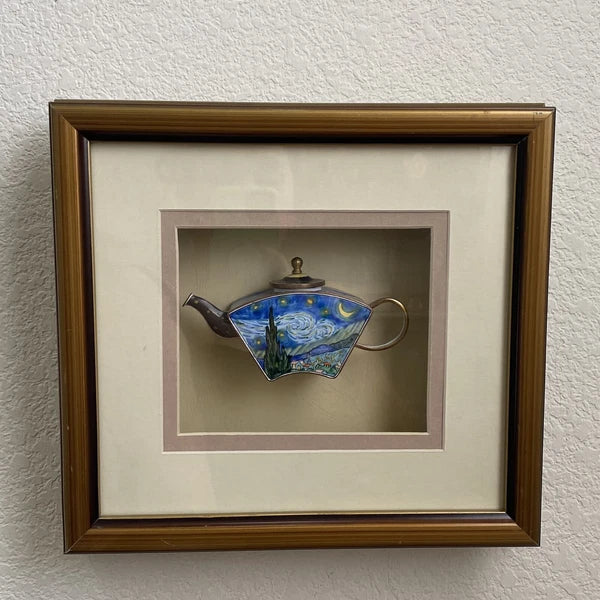 2001 KELVIN CHEN Enamel Lidded Tea Pot Starry Night Vangogh Mini Teapot Framed