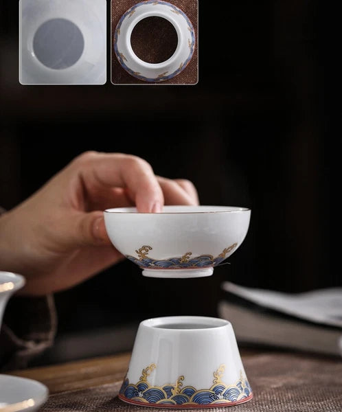 Complete Tea Set Porcelain Tea Pot Color Enamel Craft Matching Cup Saucer Gaiwan