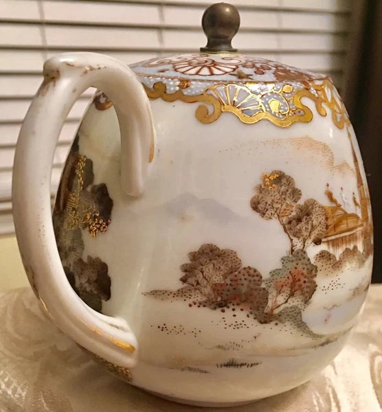 Beautiful Chinese Emperor Palace Landscape Dynasty Scene Porcelain Enamel Teapot