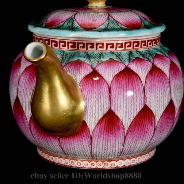 6.4"Qianlong Marked Enamel Porcelain Gilt Lotus Flower Petal Pattern Wine Teapot