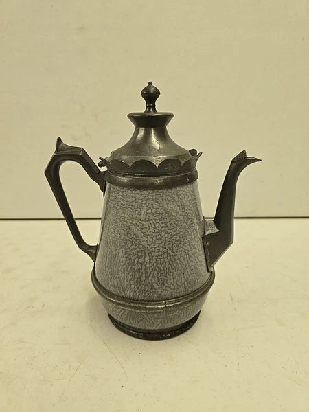 Antique Victorian Graniteware & Pewter Enameled Coffe Tea Pot