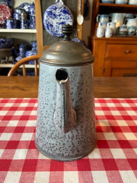 Antique Gray Graniteware Gooseneck Teapot