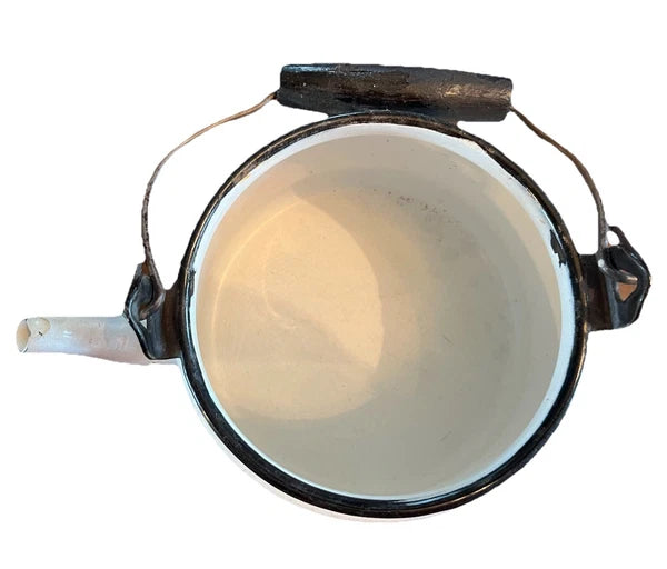 Bergen Enamelware Tea Pot Kettle Scandinavian Swedish Style Offset Wooden Handle