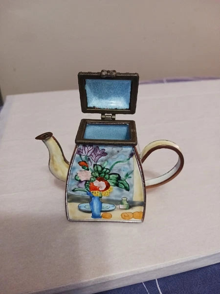 Kelvin Chen Handpainted Miniature Enamel Tea Pot P. Cezanne "The Blue Vase" #378