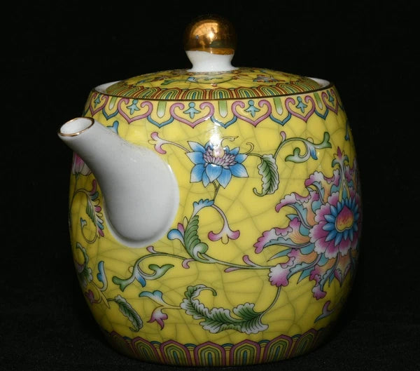 5.9'' Yongzheng Marked Enamel Colour Porcelain Gilt Flower Wine Tea Pot Flagon