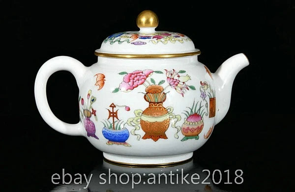 5.6" Old Chinese Qianlong Enamel Porcelain Eight Treasures Tea Pot Kettle