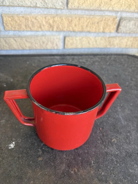 Enamel Red Coffee Pot Hand Tea Kettle With Sugar And Creamer Signs Of Wear