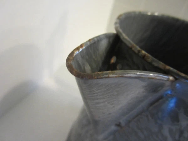 Antique Gray Granite Ware Enamel Coffee Tea Pot Cowboy w/Tin Lid Camping