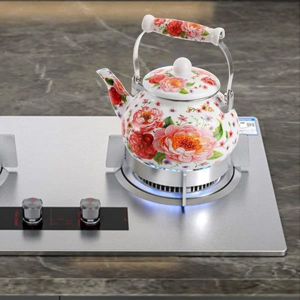 2.6 Quart Enamel Tea Kettle, 2.5L Porcelain Tea Pot with Handle for Hot Water, N