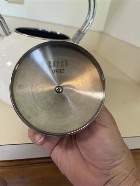 Copco Whistling Teapot Tea Kettle White Enamel Tea Pot Good Condition